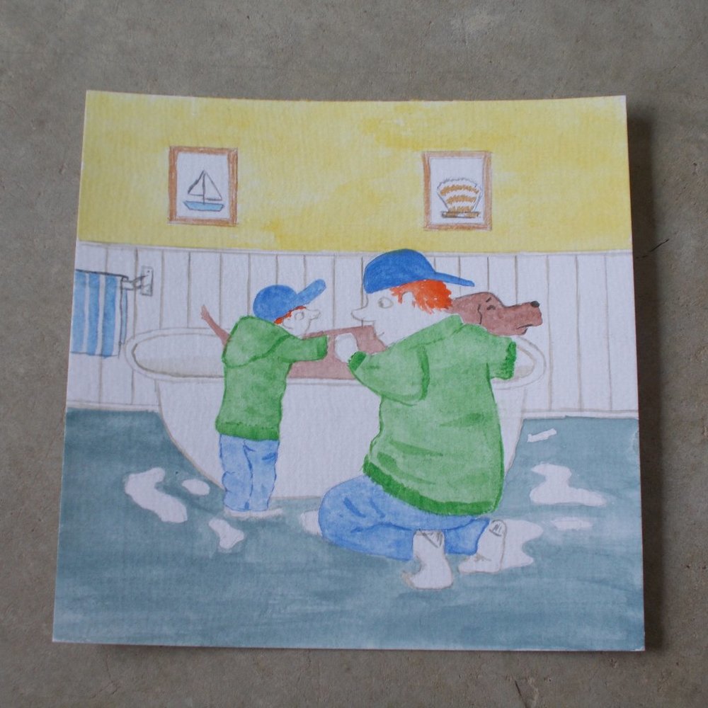 New, "Brothers" watercolor painting 8"x8" - Picture 2 of 2